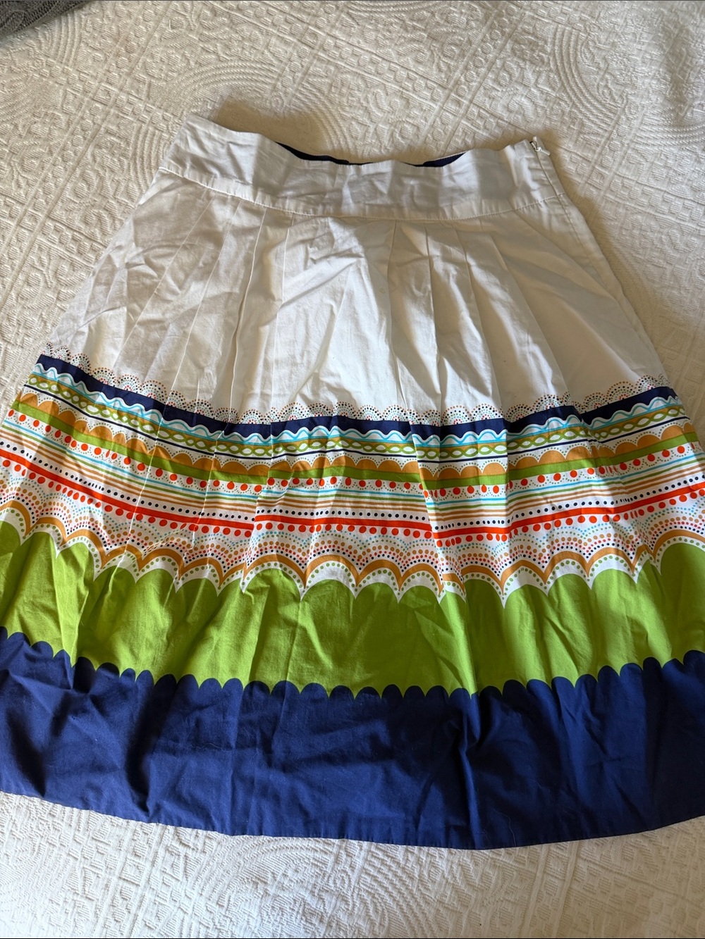 White Cotton Skirt with Multicolor Border